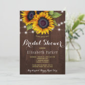 ゴールデンヒマワリ素朴な納屋の木ブライダルシャワー 招待状 (スタンド正面)