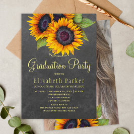 ゴールデンヒマワリ素朴なPHOTO卒業パーティー 招待状
