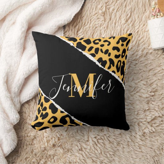 ゴールデンヒョウ柄 クッション (ブランケット)