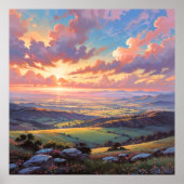 ゴールデンヒルズ鮮やかランドスケープイラストレーション ポスター (正面)