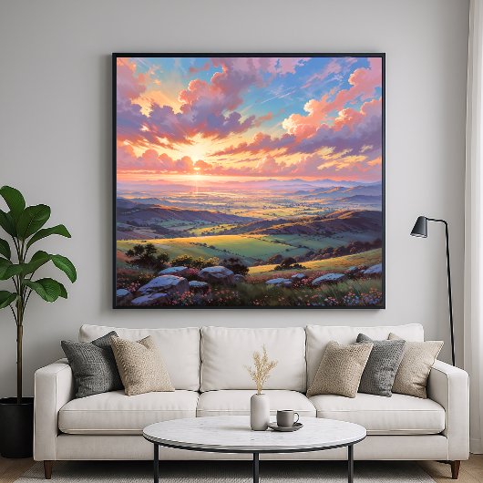 ゴールデンヒルズ鮮やかランドスケープイラストレーション ポスター