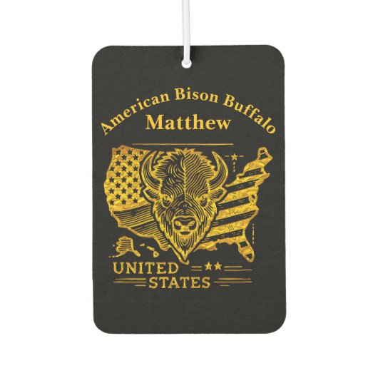 ゴールデンビソンイラストレーションと米国の地図と国旗 カーエアーフレッシュナー (正面)