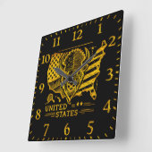 ゴールデンビソンイラストレーションと米国の地図と国旗 スクエア壁時計 (傾斜)