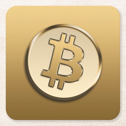 ゴールデンビットコイン スクエア コースター 紙製 (正面)