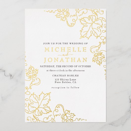 ゴールデンビネヤードホイ実在ホイル結婚ズ 箔招待状 (正面)