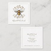 ゴールデンビーアンドバラフローラローレルホワイト スクエア名刺 (正面/裏面)