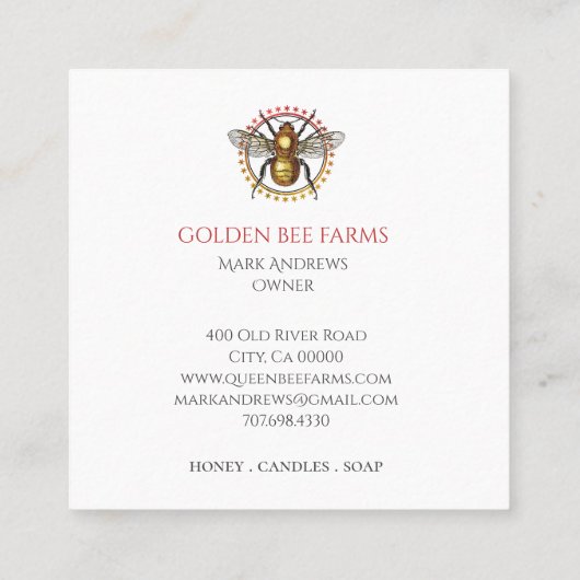 ゴールデンビーファームズハニーアピールビーキーパー スクエア名刺 (裏面)