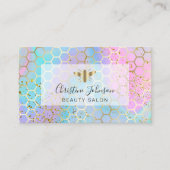 ゴールデンビーフェイクオングリッターパステルハニカムデザイン 名刺 (正面)