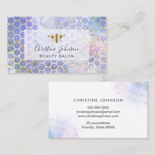 ゴールデンビーフェイクオングリッターブルーウォーター色 名刺 (正面/裏面)