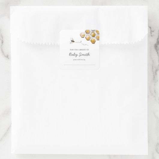 ゴールデンビーベビーシャワー蔵書票 スクエアシール (バッグ)