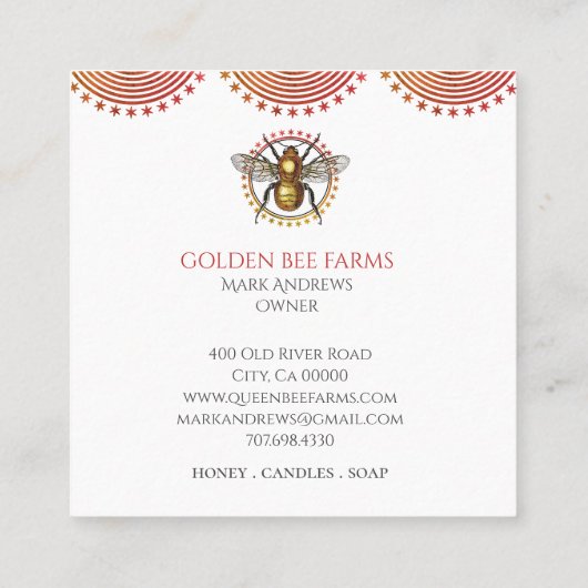 ゴールデンビー養蜂工場または養蜂工場の蜂蜜の製品 スクエア名刺 (裏面)