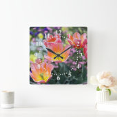 ゴールデンピンクのチューリップ スクエア壁時計 (ホーム)