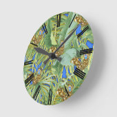 ゴールデンピーコク葉スオンセルリアンブルー ラウンド壁時計 (傾斜)