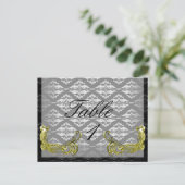 ゴールデンピーコックイラストレーションダマスクオンテーブル番号 ポストカード (スタンド正面)