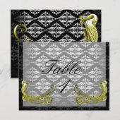 ゴールデンピーコックイラストレーションダマスクオンテーブル番号 ポストカード (正面/裏面)