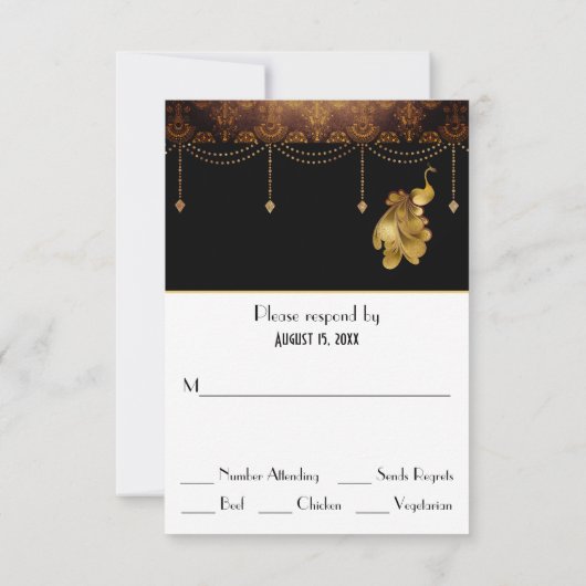 ゴールデンピーコックス、古代エジプトのアールデコ結婚ズ 出欠カード (裏面)