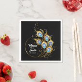 ゴールデンピーコックフェザーブラックボモダンホ スタンダードカクテルナプキン (インサイチュ)