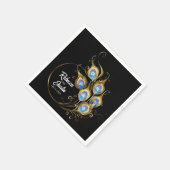 ゴールデンピーコックフェザーブラックボモダンホ スタンダードカクテルナプキン (角)