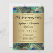 ゴールデンピーコックフェザー任意の年の記念日パーティー 招待状 (正面)