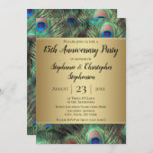 ゴールデンピーコックフェザー任意の年の記念日パーティー 招待状 (正面/裏面)