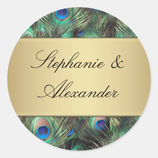 ゴールデンピーコックフェザー結婚ズ封筒用シール ラウンドシール (正面)