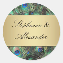 ゴールデンピーコックフェザー結婚ズ封筒用シール ラウンドシール
