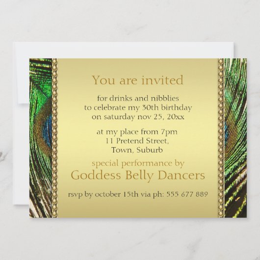 ゴールデンピーコックラブバースデーパーティーの招待 招待状 (裏面)