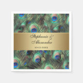 ゴールデンピーコック結婚フェザー スタンダードカクテルナプキン (正面)