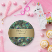 ゴールデンピーコック結婚フェザー ペーパープレート (パーティー)