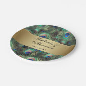 ゴールデンピーコック結婚フェザー ペーパープレート (アングル)