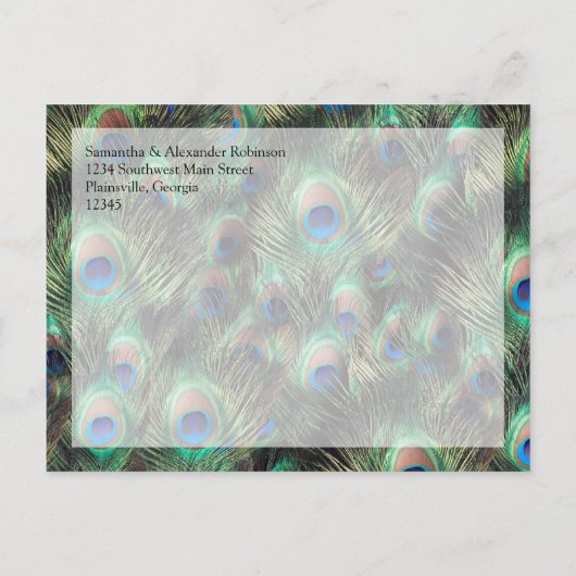 ゴールデンピーコック羽毛の背景日付を保存 案内ポストカード (裏面)