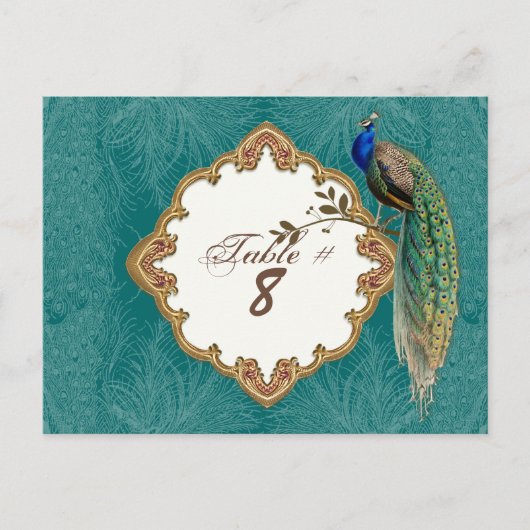 ゴールデンピーコック&スワール – テーブル番号カード ポストカード (正面)