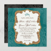 ゴールデンピーコック&書道スワール招待状 招待状 (正面/裏面)