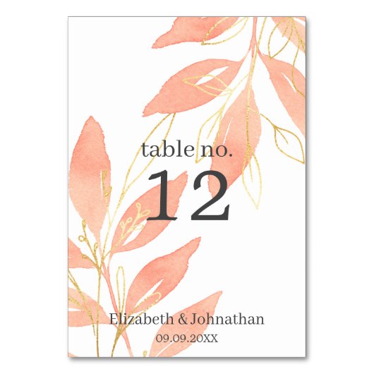 ゴールデンピーチウォーターカラーフローラウェディングレセプション テーブルナンバー (正面)