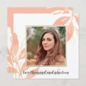 ゴールデンピーチウォーターカラーフローラ卒業 招待状 (正面/裏面)