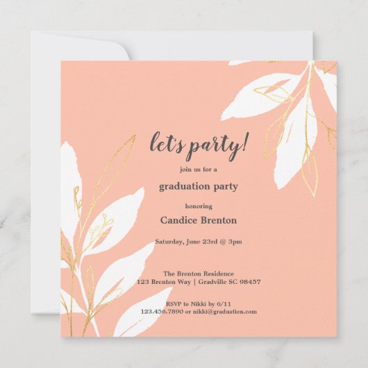 ゴールデンピーチウォーターカラーフローラ卒業 招待状 (裏面)