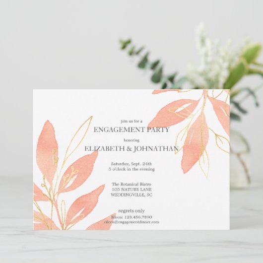 ゴールデンピーチウォーターカラーフローラ婚約パーティ 招待状 (スタンド正面)