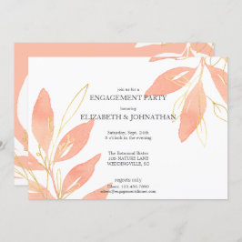 ゴールデンピーチウォーターカラーフローラ婚約パーティ 招待状