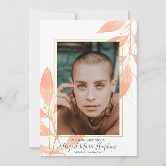 ゴールデンピーチフローラ愛の記憶の葬儀 サンキューカード (正面)