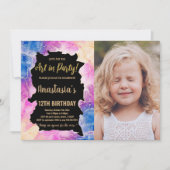 ゴールデンピ絵を描ンク誕生日招待状（写真あり） 招待状 (正面)