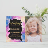 ゴールデンピ絵を描ンク誕生日招待状（写真あり） 招待状 (スタンド正面)