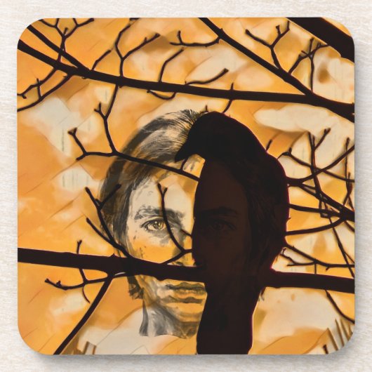 ゴールデンファイアーレイヴン顔 コースター (正面)