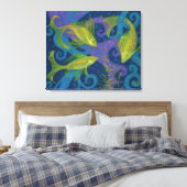 ゴールデンフィッシュ、ブルー&イエロー、水中 キャンバスプリント (インサイチュ (寝室))