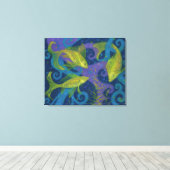 ゴールデンフィッシュ、ブルー&イエロー、水中 キャンバスプリント (インサイチュ (ウッドフロア))