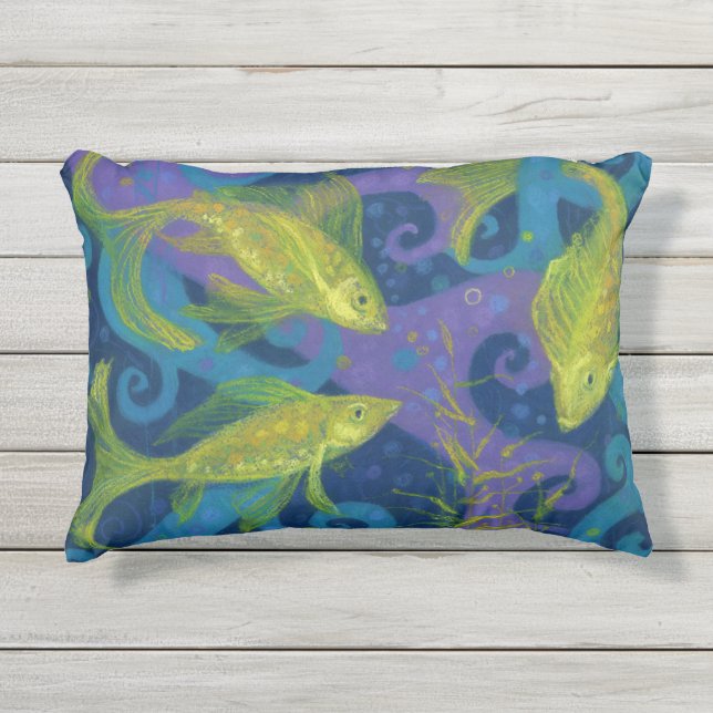 ゴールデンフィッシュ、魚座、魚、水中航海の アウトドアクッション (正面)