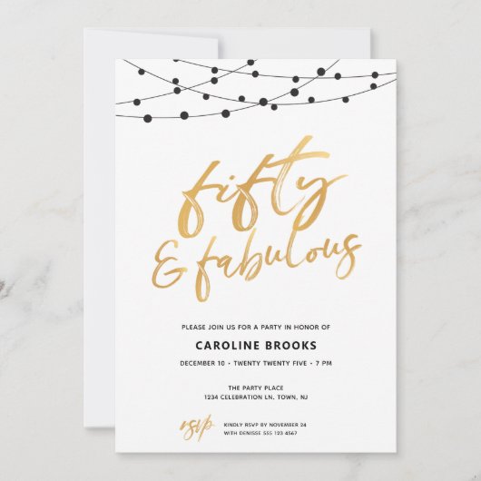 ゴールデンフィフティと素晴らしい50th誕生日招待状 招待状 (正面)
