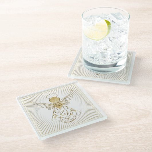 ゴールデンフィリグラスクリスマスエンジェル・オブ・グレース ガラスコースター (アングル)