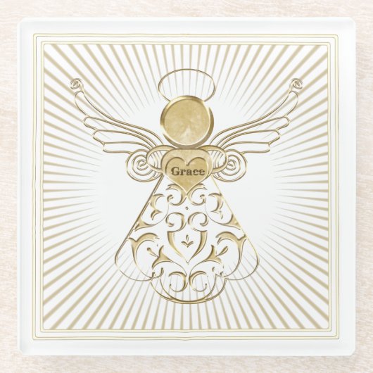 ゴールデンフィリグラスクリスマスエンジェル・オブ・グレース ガラスコースター (正面)
