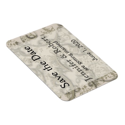 ゴールデンフィリグリースタイルウェディング日付を保存 マグネット (右側)