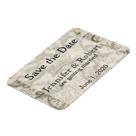 ゴールデンフィリグリースタイルウェディング日付を保存 マグネット (左側)